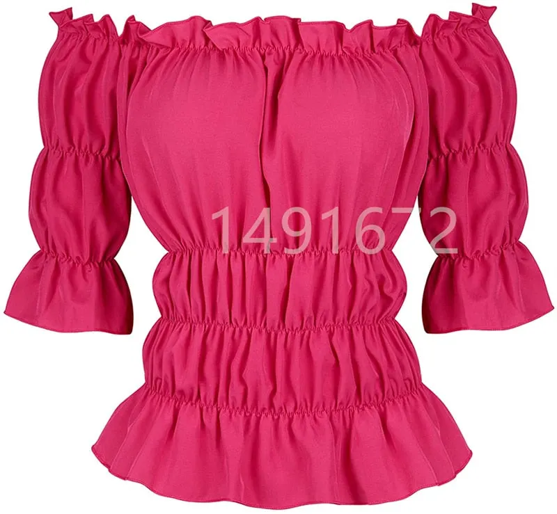 Women Renaissance Medieval Chemise Shirt Victorian Girls Gothic Retro Peasant Wench off shoulder Blouse Resist top Costume