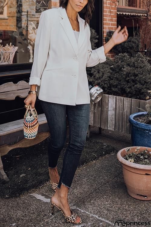 White Button Lapel Blazer