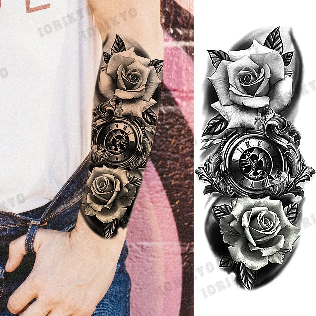 Realistic Devil Skeleton Temporary Tattoos For Men Adult Women Wolf Compass Gangster Fake Tattoo Washable Body Art Tatoo Sticker