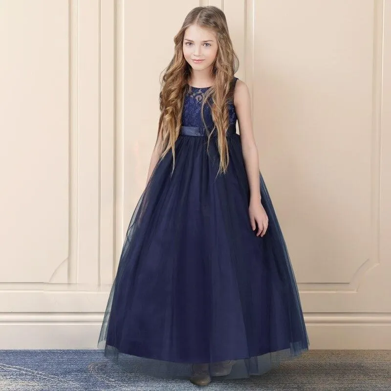 Girls Dress Embroidery Lace Flower Bridesmaid Dress Princess Dress Party Long Gown Xmas Pageant Party First Communion Vestido