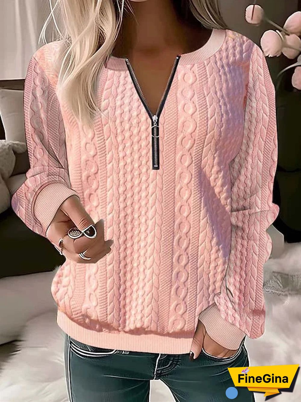 Women's Solid Color V-neck Long Sleeve Top