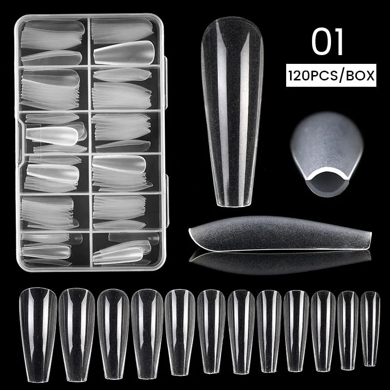 120Pcs False Full Nail Tips Quick Building Mold Tips Nail Dual Forms Finger Extension Nail Art UV extension Easy Find Nail Tools-Nail Inspo