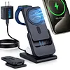 3 in 1 Apple Charging Station, [10000mAh Detachable Power Bank][Foldable] Magnetic Wireless Charging Station