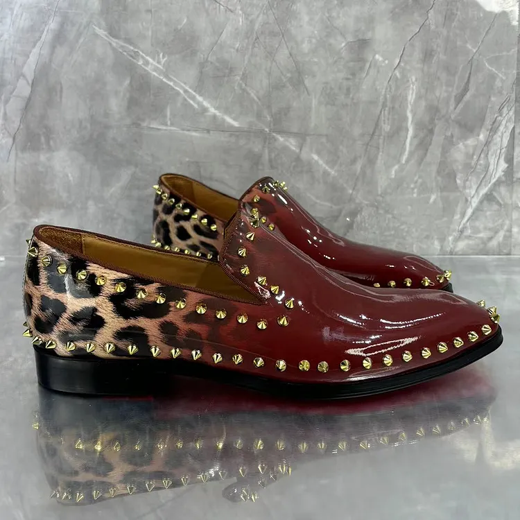 Gentleman's Oxford Shoes Round Toe V cut Shaped Slip-On Red bottom Classic Formal Rivet Shoes  VOCOSI VOCOSI