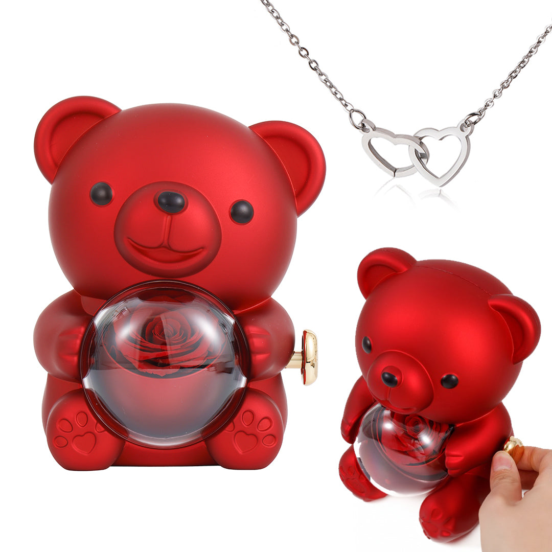 Engraved Heart Necklace - with Rose Bear Gift Box