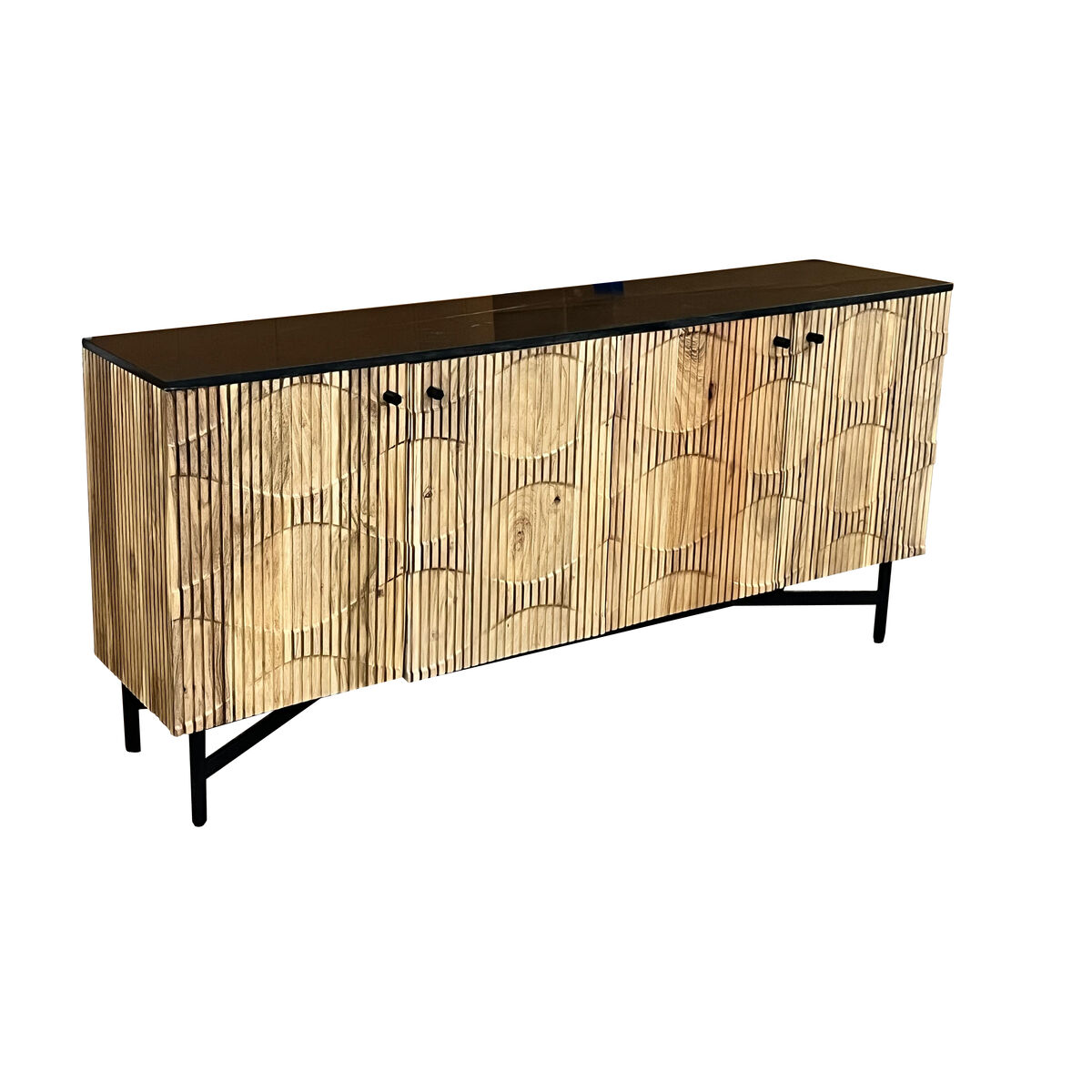 Sideboard Home ESPRIT Black Natural Marble Acacia 175 x 40 x 76 cm