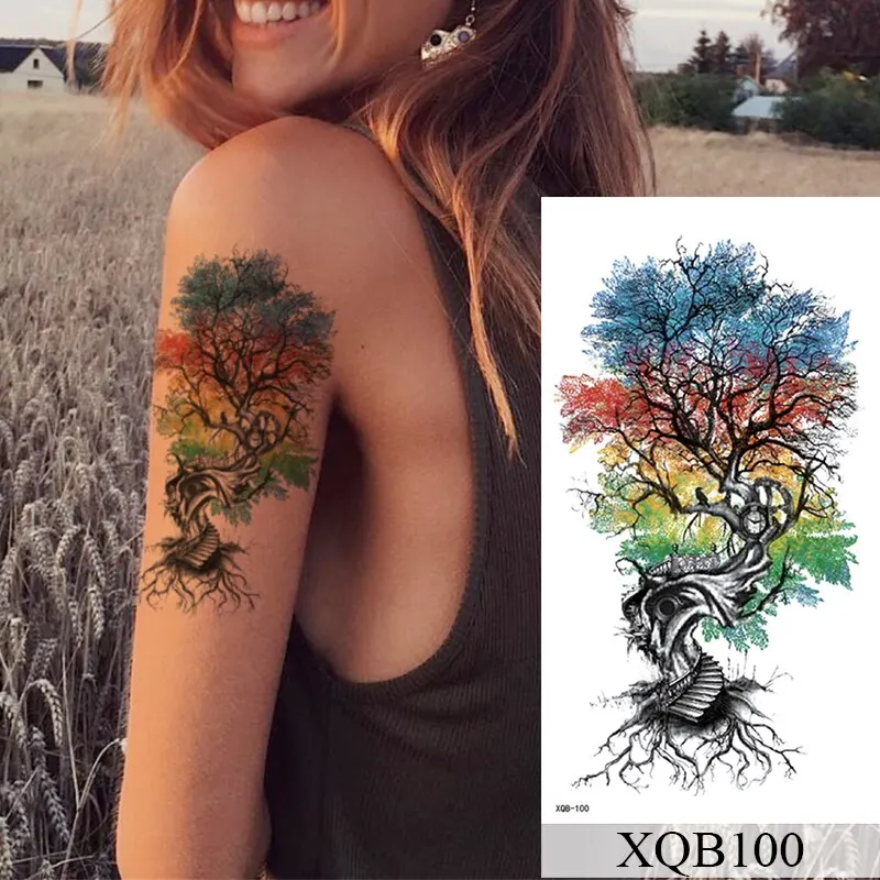 Waterproof Temporary Tattoo Sticker Old School Rose Lotus Flash Tattoos Flower Lace Body Art Arm Fake Tatoo Women Men