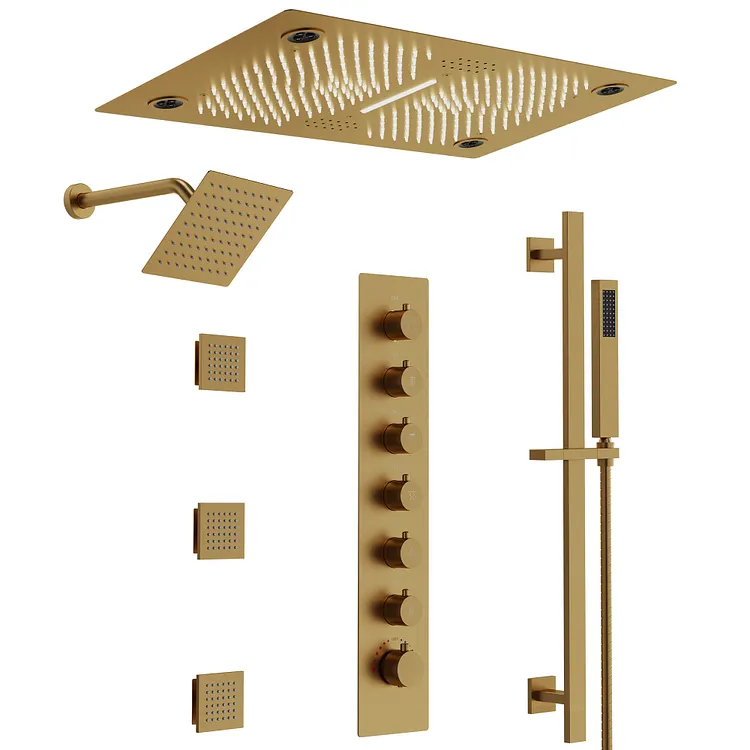 EVERSTEIN Ceiling Mount Luxury Thermostatic Shower System in Brushed Gold SFS-1052-GD