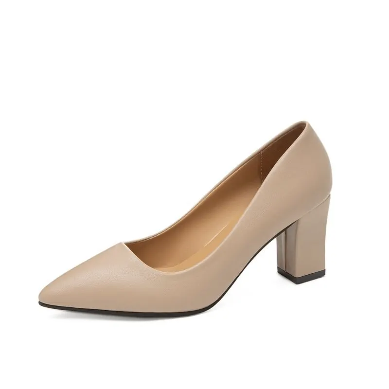 Women's High Heels High Heels Dress Shoes Pointed Toe Boat Shoes Ladies White Wedding Square Heel Ladies Dress Shoes35-41