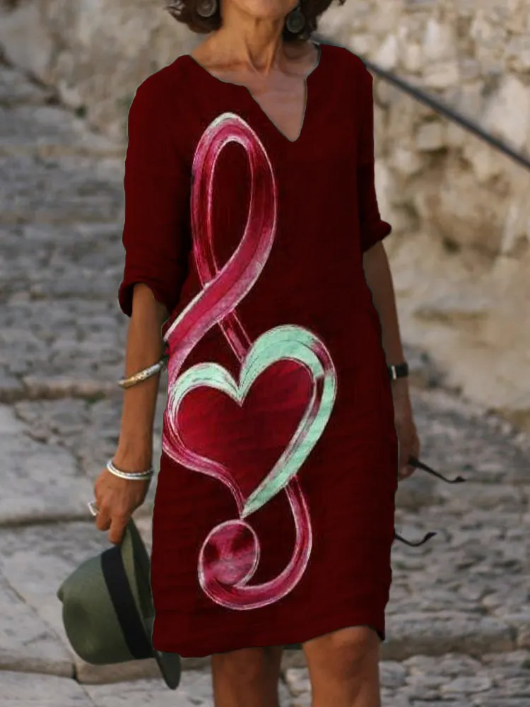Romantic Heart Treble Clef Art Midi Dress