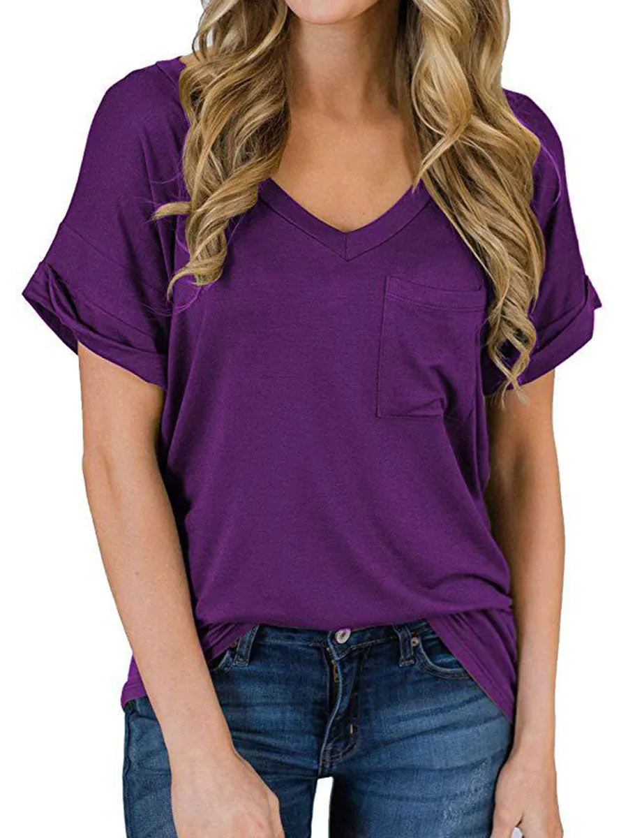 V-Neck Solid Color T-shirt