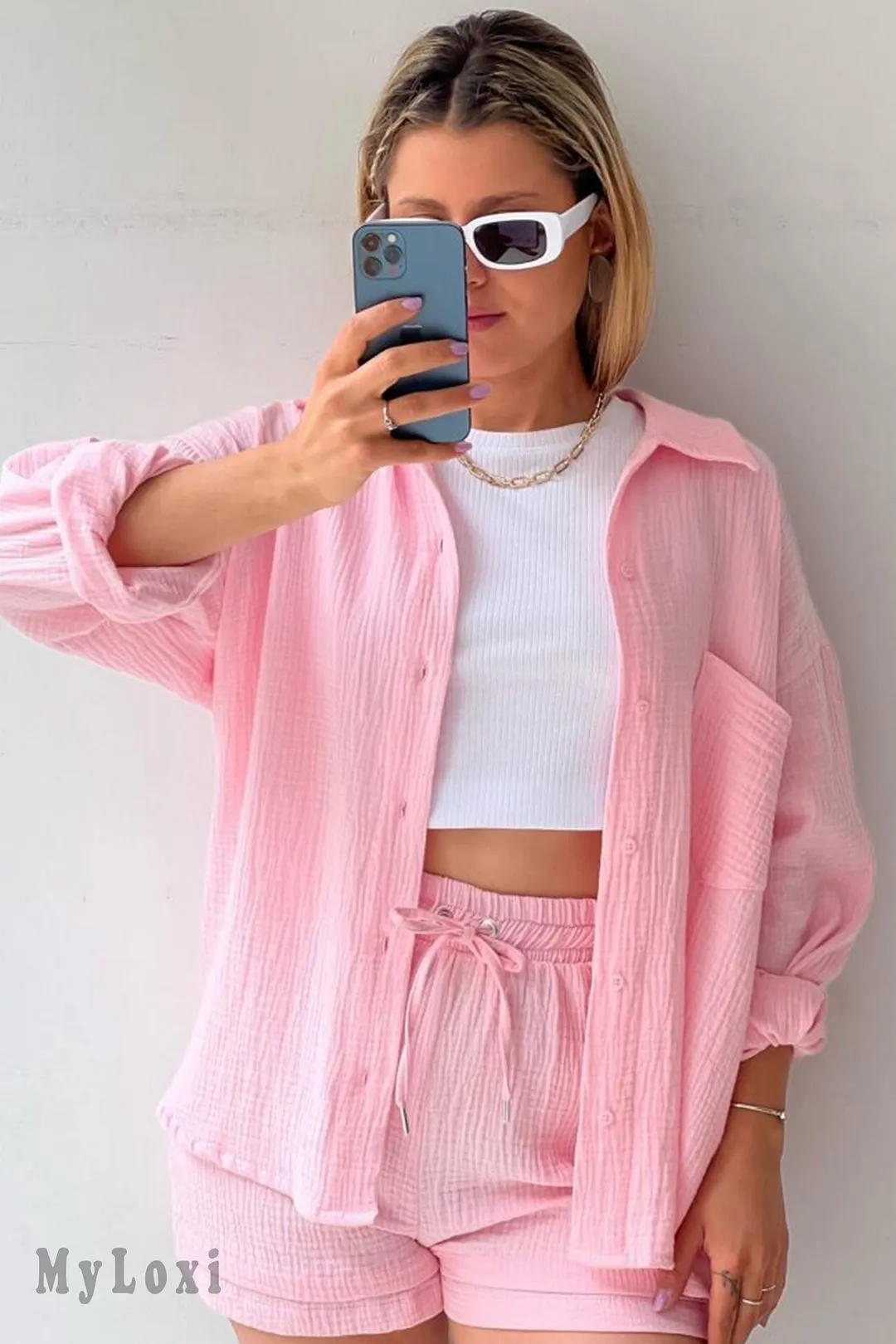 Long sleeve shirt short set
