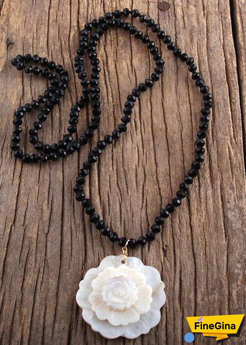 Boho Necklace, RH Crystal White Rose