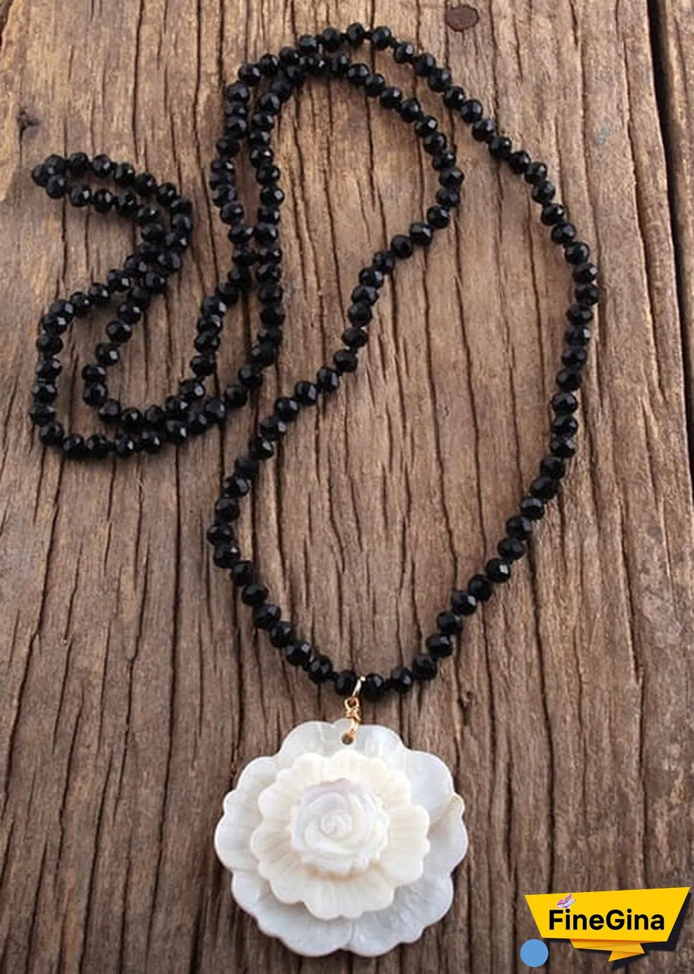 Boho Necklace, RH Crystal White Rose