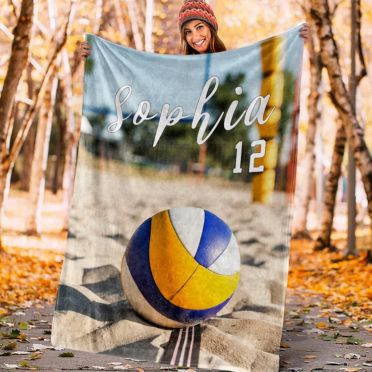 Personalized Volleyball Blanket, Sport Theme Blanket with Number and Name Birthday Team Gift for Athletes Sport Lovers | BKKid739