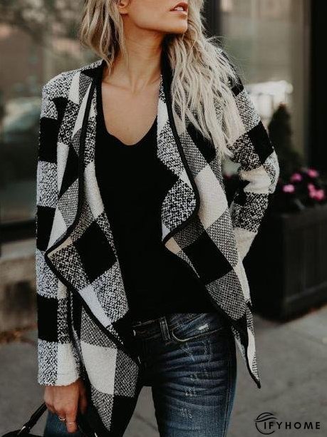 Coats Plaid Lapel Long Sleeve Short Woolen Coat for Women | IFYHOME