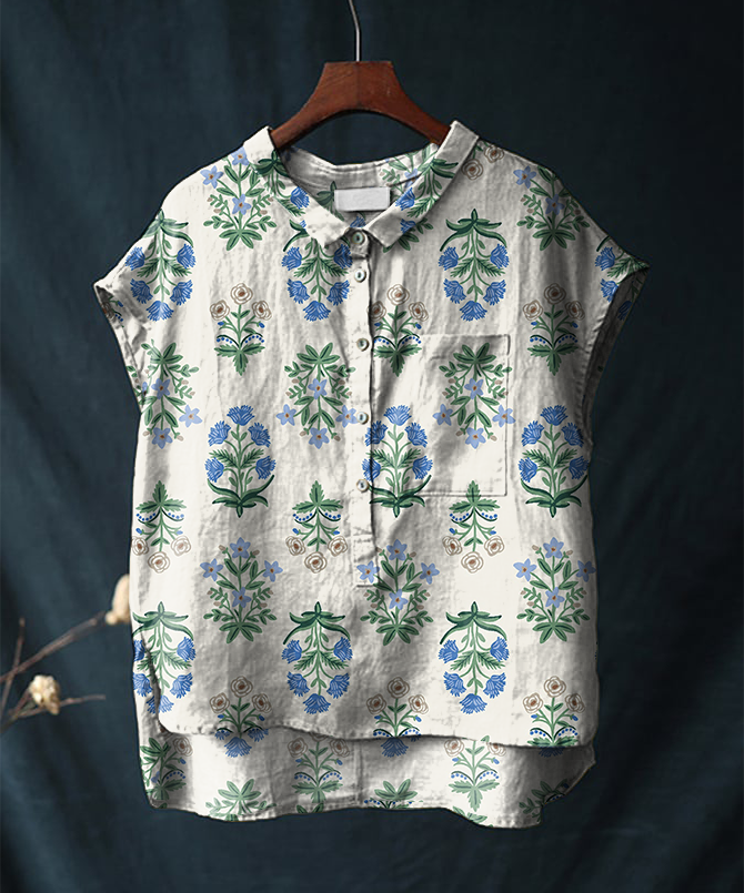 Vintage Cotton and Linen Short-sleeved Casual Shirt