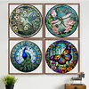 (US Local)4pcs/set Stained Glass-18CT Stamped Cross Stitch Kit(20x20cm)