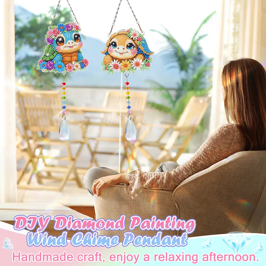 2Pcs Turtle DIY Double-Sided Diamond Painting Hanging Kits Diamond Painting Suncatcher Craft Kit for Home Garden Wall Decor Gift