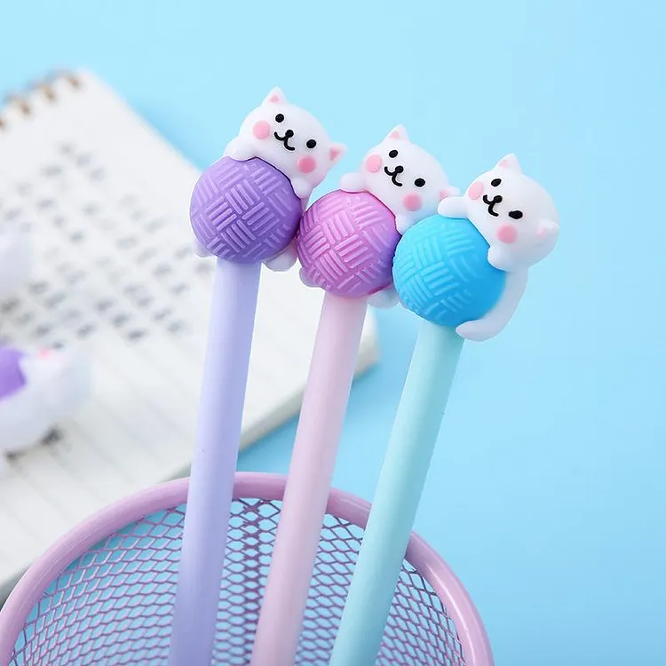 Kitty Playing with Yarn Gel Pen-3pcs