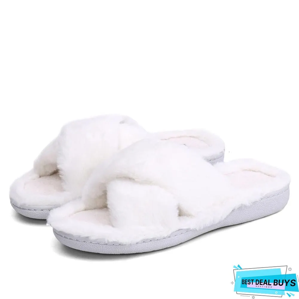 Winter Women Indoor Slippers Home Shoes Fur Slippers Warm Shoes Woman House Slippers Ladies Slip On Flats