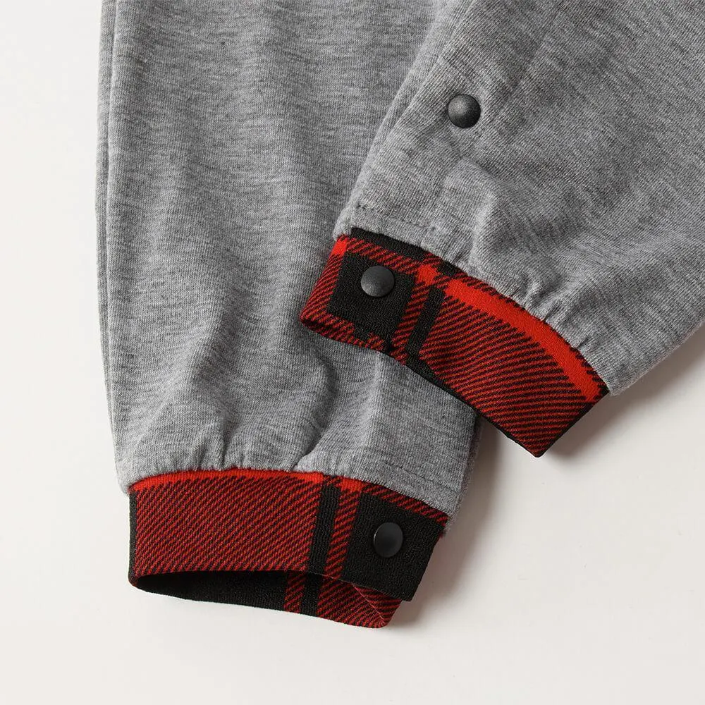 "2024 Family Christmas" Moose Letter Prints Black & Red Plaid Family Matching Grey Pajamas With Dog bandana