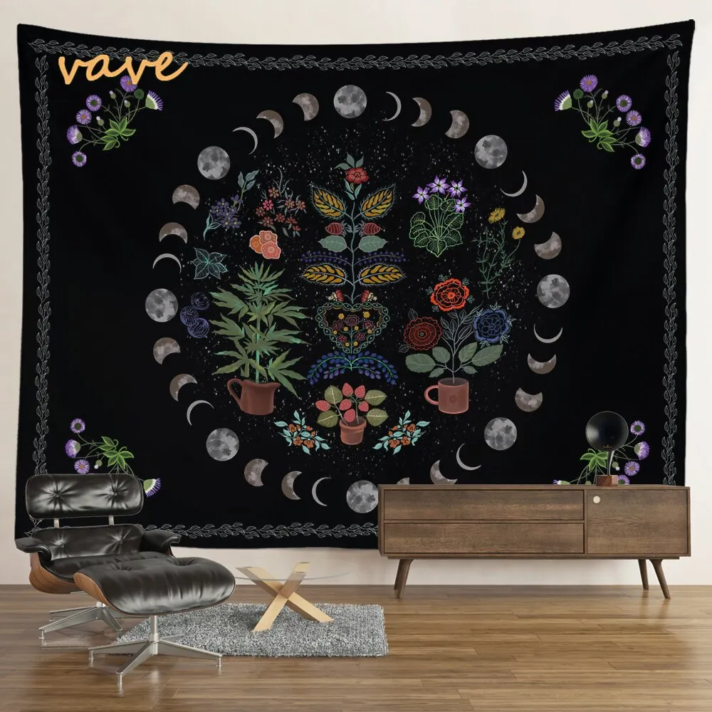 Nigikala Phase Tapestry Black and White Wall Hanging Boho Hippie Mandala Cloth Fabric Tapestry Flower Aesthetic Room Dorm Decor