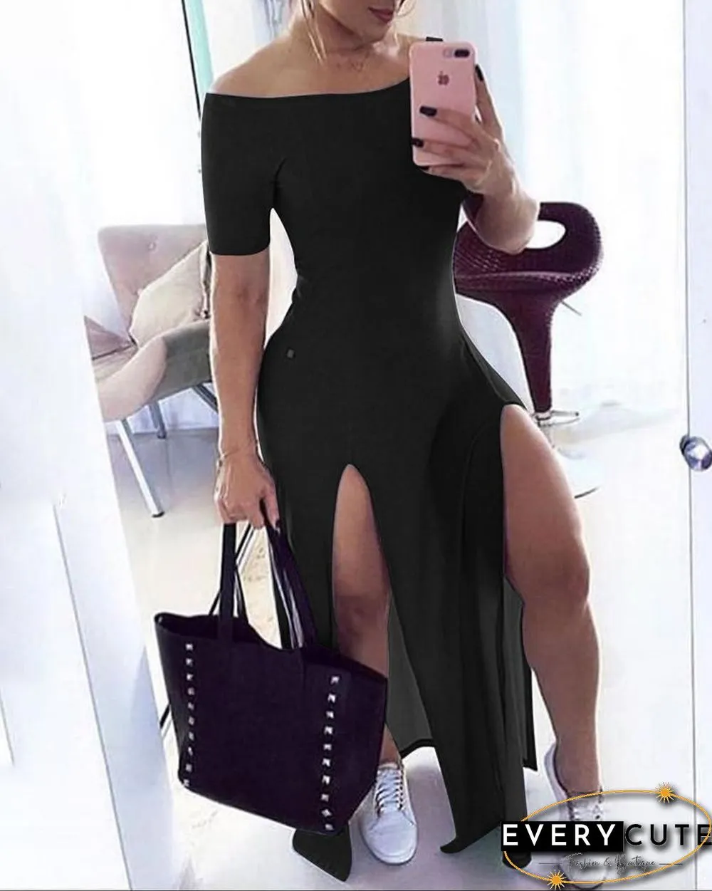 Off Shoulder High Slit Maxi Dress P13610