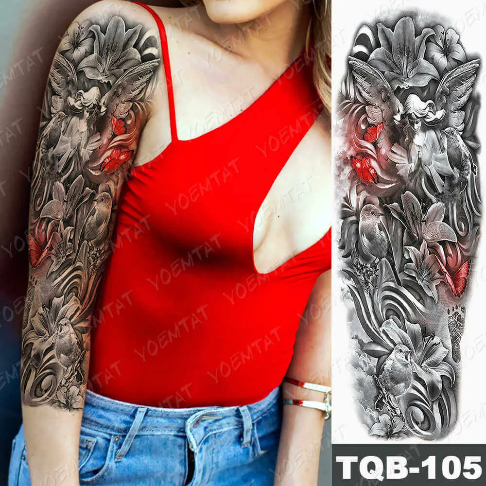 Large Arm Sleeve Tattoo Japan Samurai Waterproof Temporary Tatto Sticker Geisha Waist Leg Body Art Full Fake Tatoo Women Men