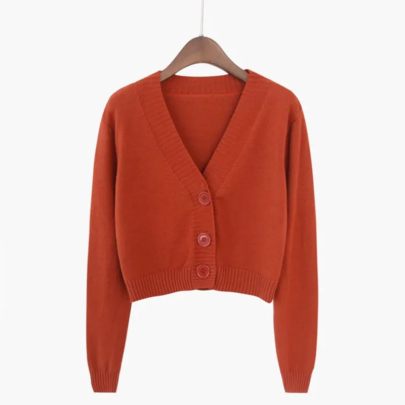 Zoki Corp Cardigan Sweater Autumn Long Sleeve Soft Sexy V Neck Knitted Korean Short Top Casual Single Breasted Pink Thin Blouse