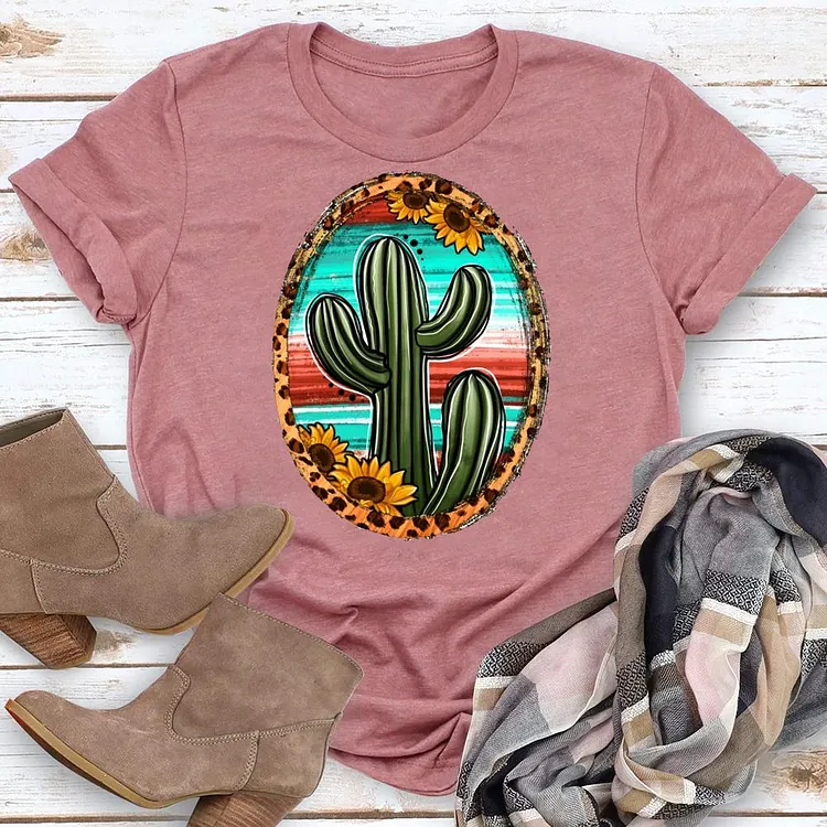 Sunflower Cactus Round Neck T-shirt-018311