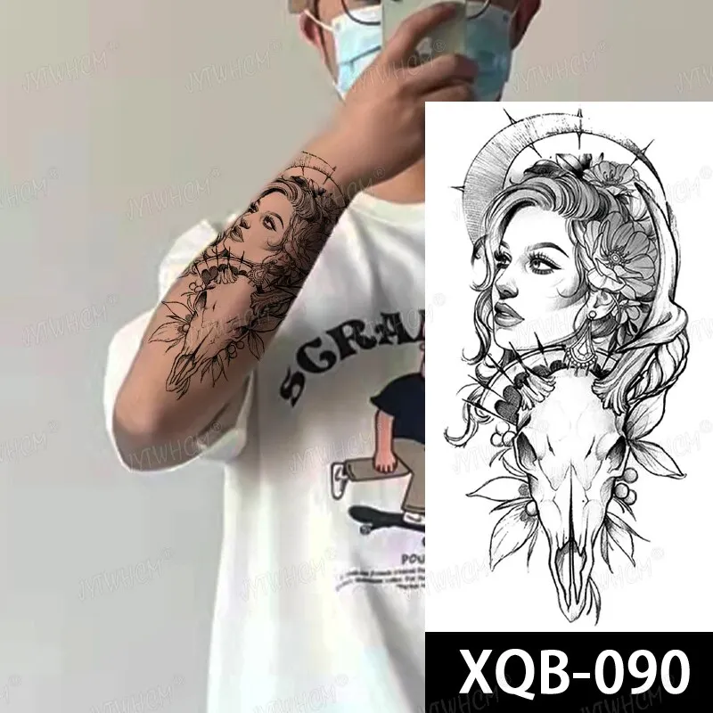 Sdrawing Hot Water Transfer Fake Tattoo Waterproof Temporary Tattoo Sticker For Men Women Wolf Arm Neck Tattoo Flash Tattoo Sleeve