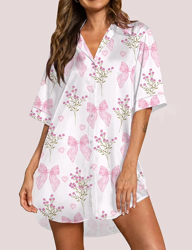 Women's Valentine Love Bow Flower Pajama Dress