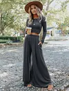 Casual Simple Long Sleeves+Wide Leg Suits