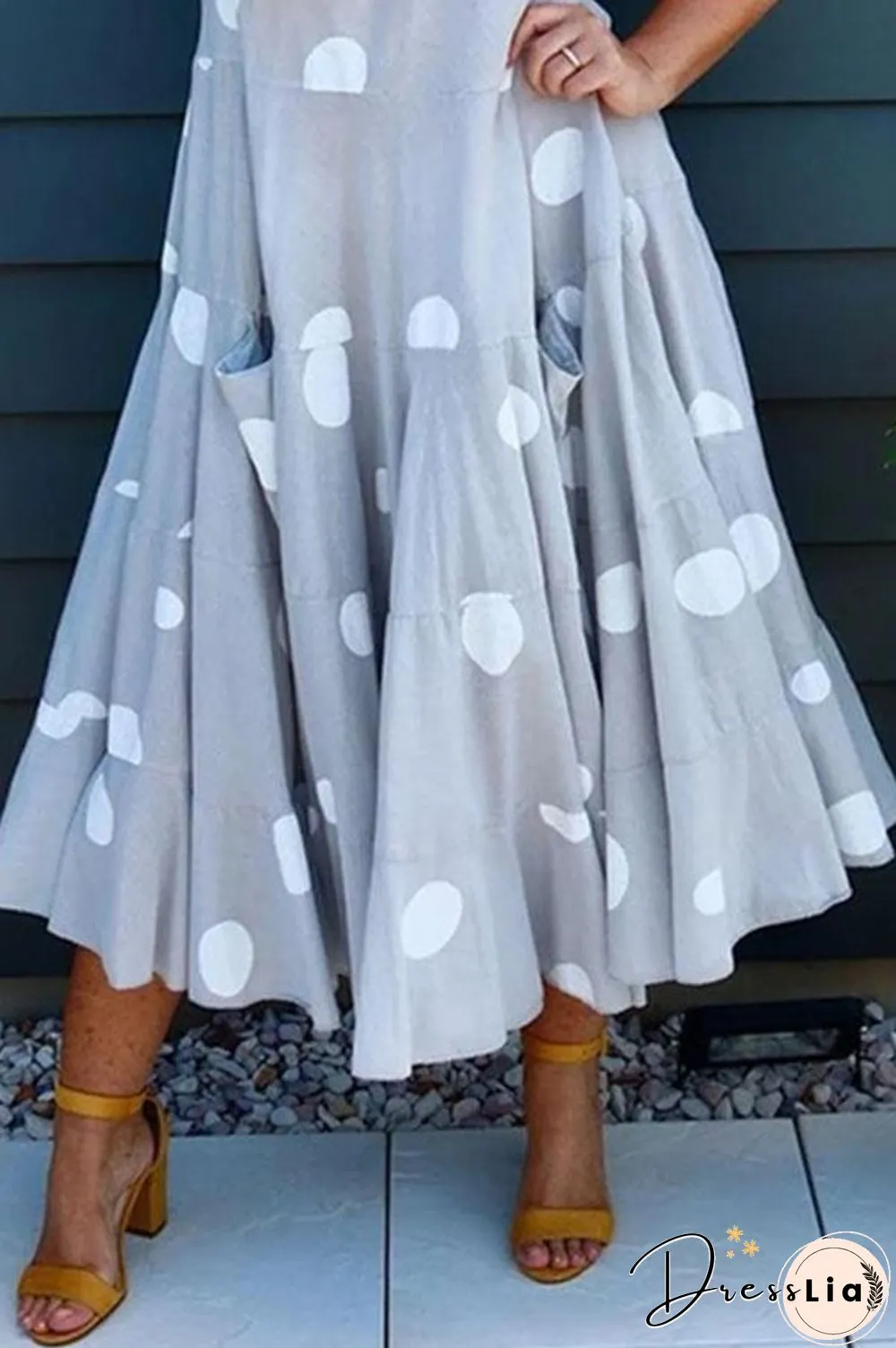 Polka Dots Print Sleeveless Paneled Casual Frill Maxi Dress