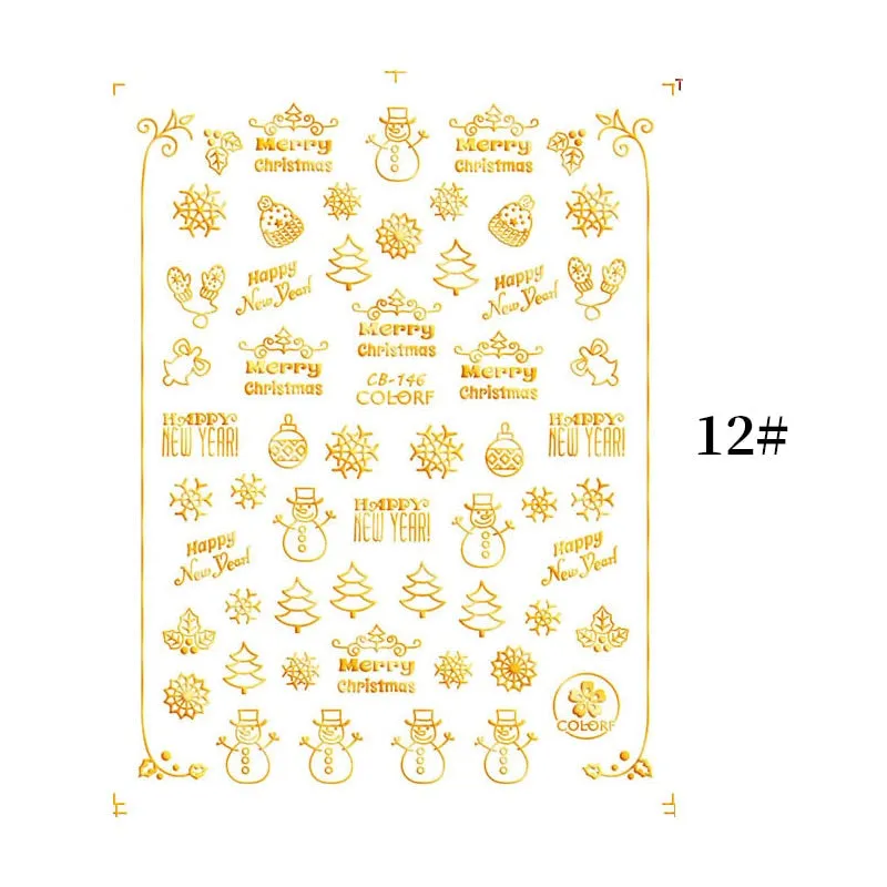 1 Sheet Christmas 5D Nail Stickers Gold And Sliver Snowflakes Transfer Nail Decals Slider Decoration For Manicuries