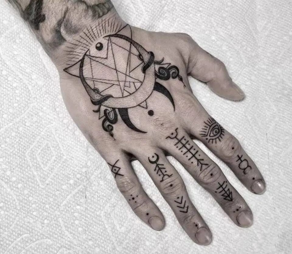 Waterproof Temporary Tattoo Sticker Satan Lucifer Circle Steering Fake Tatto Flash Tatoo Hand back Art Tattoos for Boy Women Men