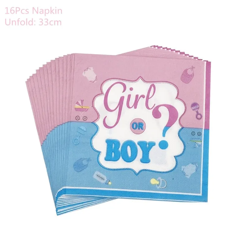 Gender Reveal Party Decoration Boy or Girl Balloon Banner Disposable Tableware Boy Girl Baby Shower Decorations Balloons