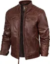 🛒fjackets Męskie kurtki sk&oacute;rzane z prawdziwej sk&oacute;ry jagnięcej &ndash; pikowana kurtka sk&oacute;rzana męska w stylu motocyklowym (Cafe Racer), zapinana na zamek