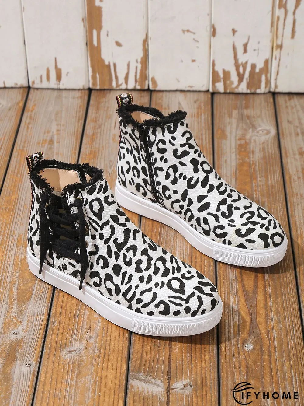 Casual Lace-up Decor Fringe High Top Canvas Shoes with Side Zip | IFYHOME
