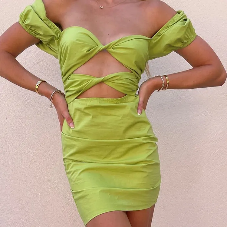 Body Fitting Dresses Summer Hollow-out Short Sleeve Slim-Fit Sheath Dress