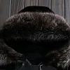 Sheepskin Mens Shearling Coat Winter Warm Real Fur Hooded Jacket Fashion Buckle Strap Splice Natural Genuine Leather Outerwear