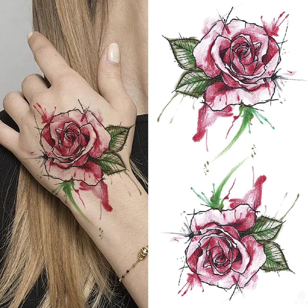 Realistic Fake Peony Temporary Tattoos For Women Girl Black Rose Elephant Flower Tattoo Sticker Tiger Anemone Tatoos Half Sleeve 1118 712-1