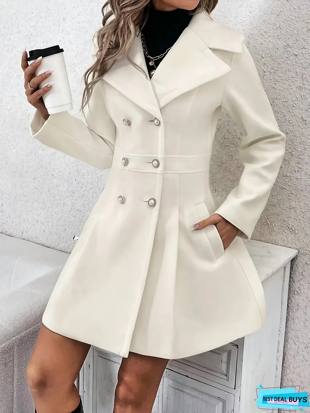 Double-breasted Flare Coat, Elegant Notched Collar Long Sleeve Blazer For Fall & Winter, Women's Clothing