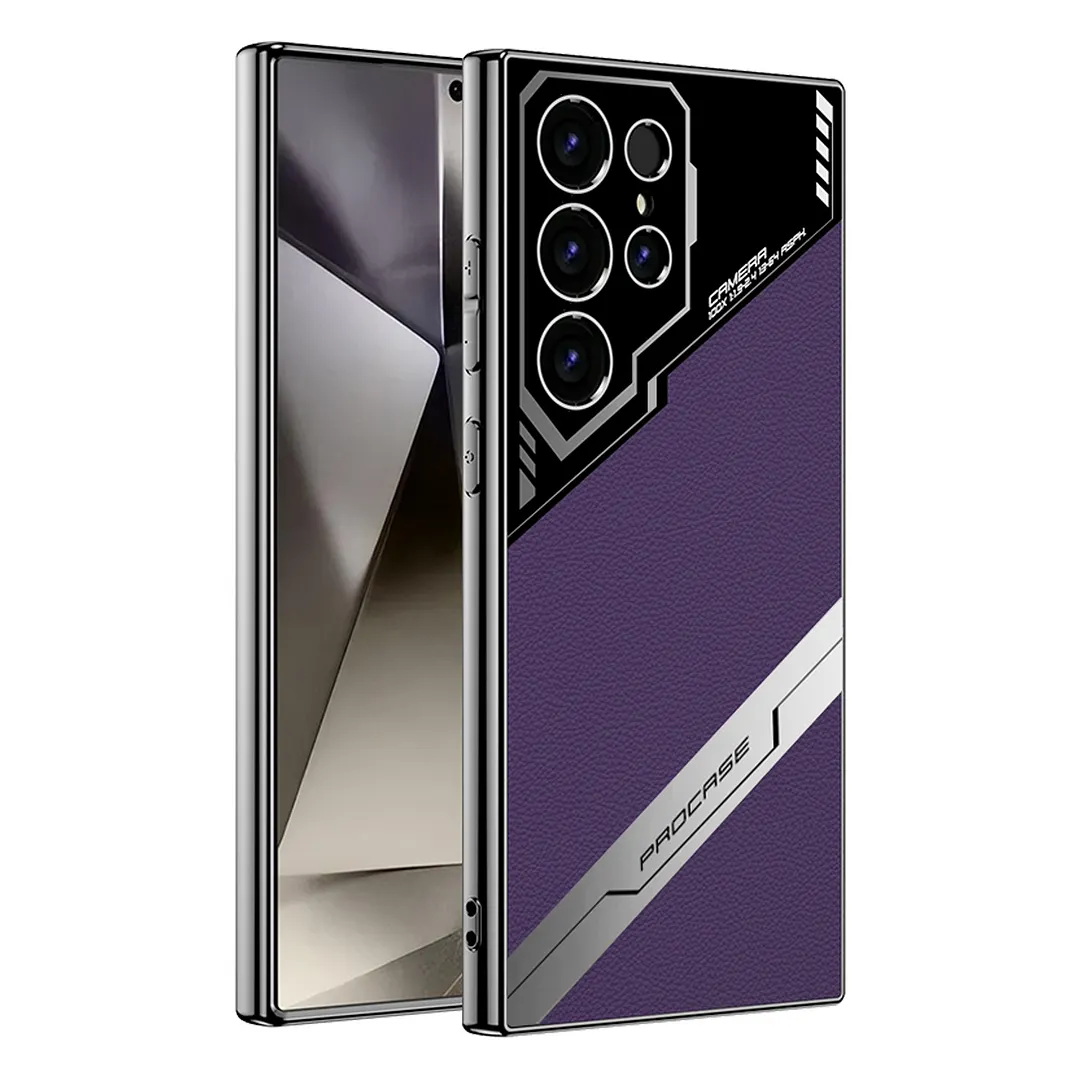 Suitable for S24/23 electroplated plain leather holder mobile phone protective case