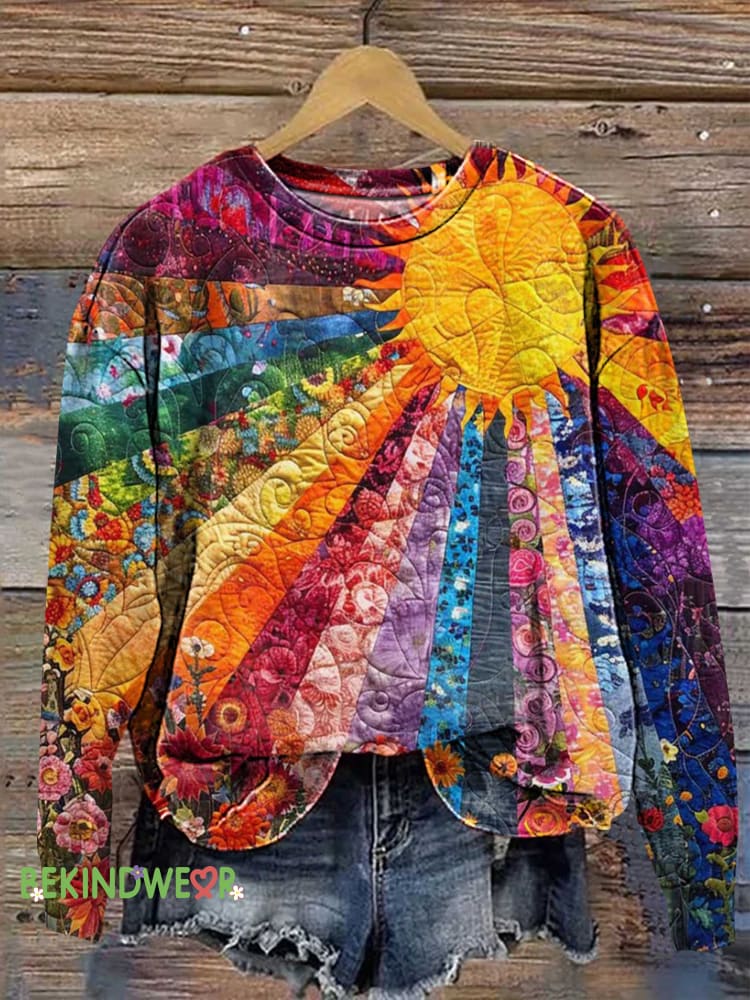 Retro Colorful Sun Collage Art Sweashirt Multicolor / S