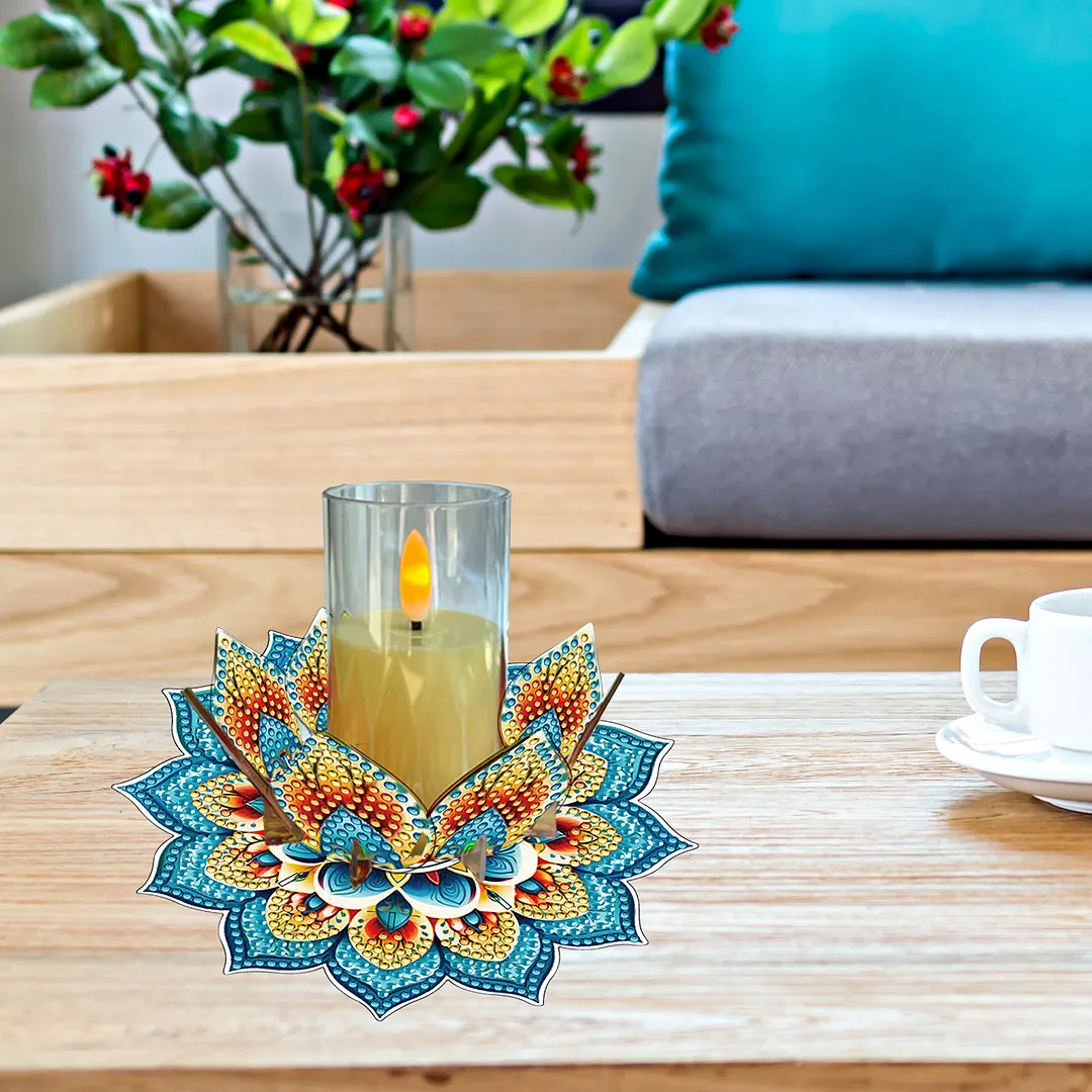 Mandala Lotus-K Acrylic DIY Diamond Painting Candle Holders Without Candles Crystal Painting Tealight Candle Stand Table Centerpiece for Adults Beginners Home Party Decor