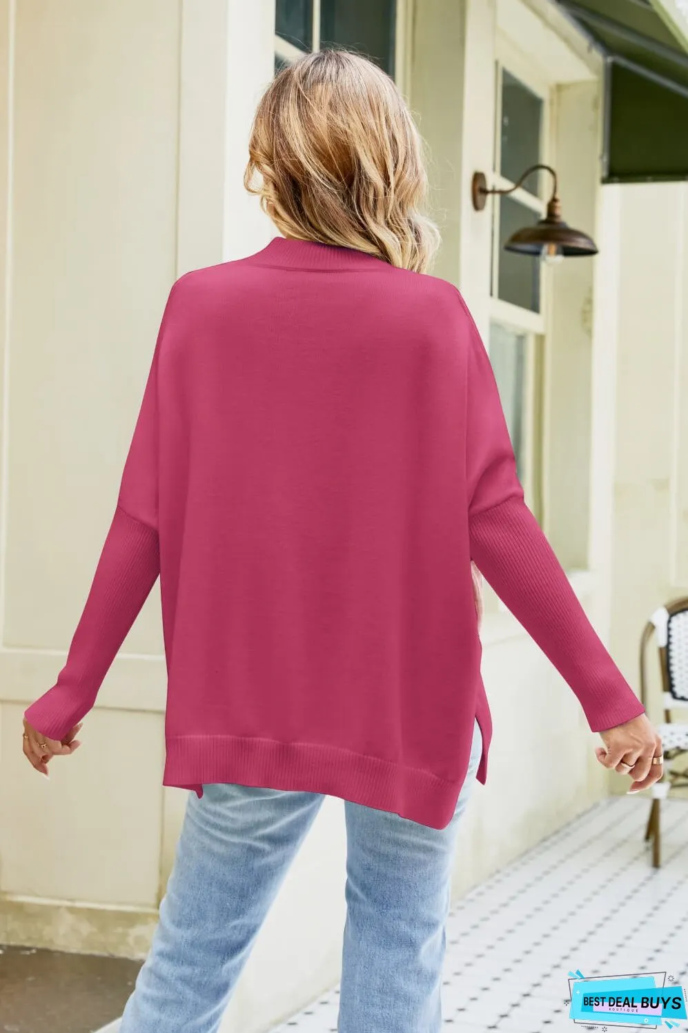 Color Block Round Neck Side Slit Sweater