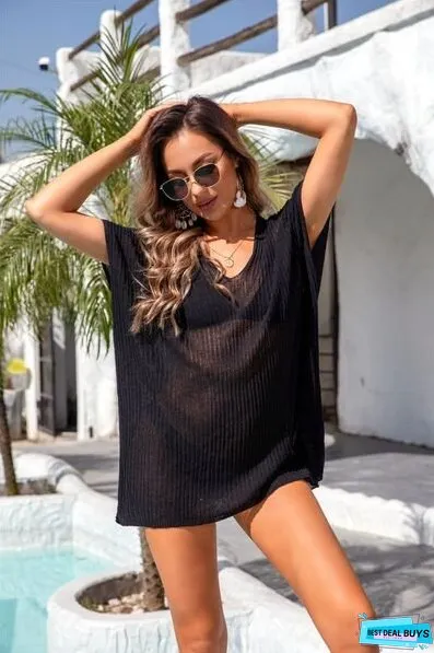 Slit V-Neck Short Sleeve Cover Up