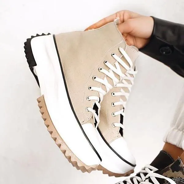 Yyvonne 2022 Women Platform Canvas Sneakers Lace-Up High Top Female Casual Shoes Fashion Zebra Pattern Lace Up Lady Sports Boots